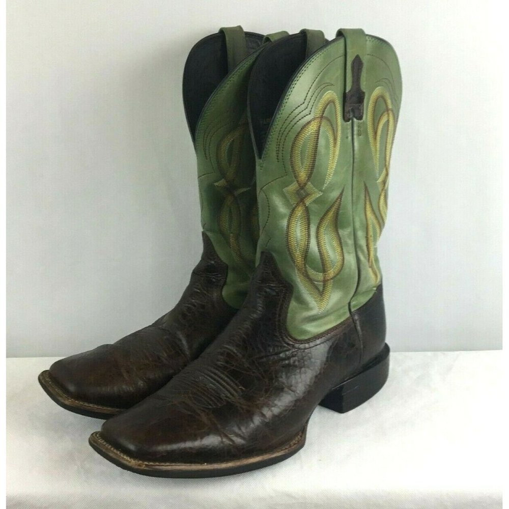 Ariat Green Brown Leather Square Toe Boots 11 D